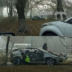 «Перевёртыш» вынесло с дороги в сквер в Абакане