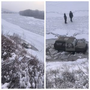 Две машины провалились под лед на протоке Енисея‎ рядом с деревней Быстрая