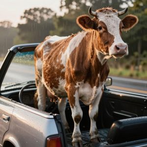 Рогатая в малолитражке вызвала удивление у надзорников Хакасии